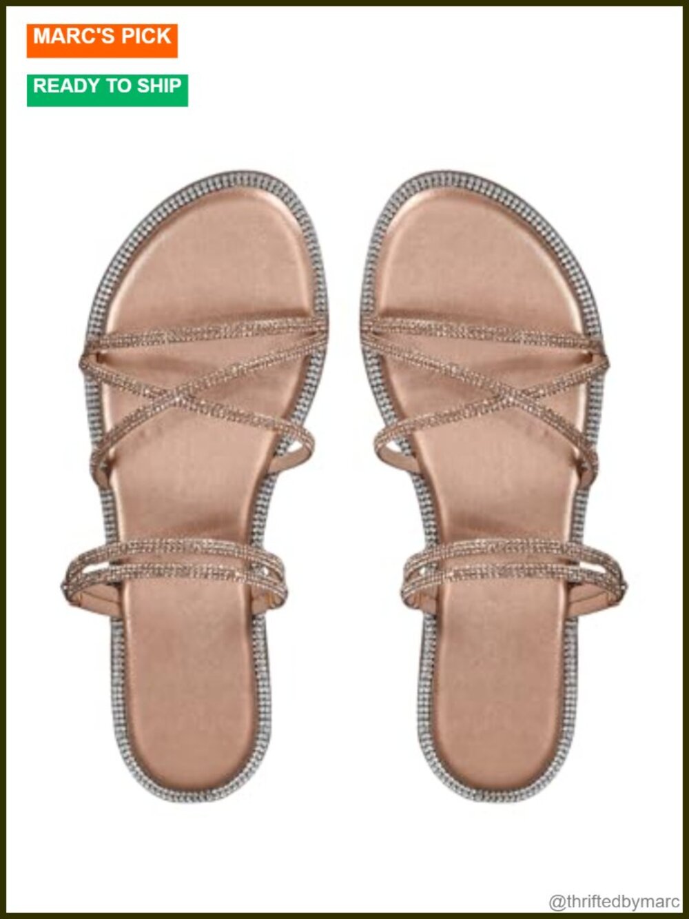 Rhinestone Strappy Flat Sandals Sparkly Slide Slip-On Comfortable Casual Party